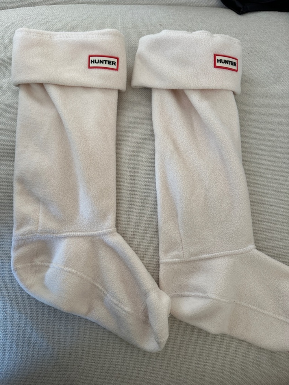 Hunter Cream Fold-Over Fleece Boot Liners with Branded Patch